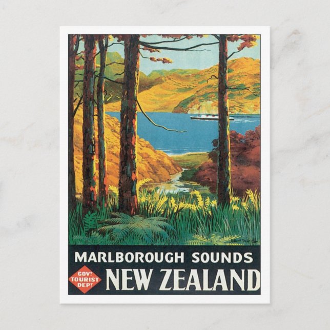 Cartão Postal Vintage Marlborough Sons Nova Zelândia (Frente)