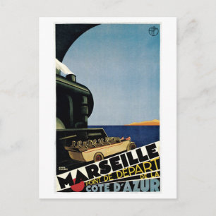 Cartão Postal Vintage Marselha Cote d'Azur Viagem Ad
