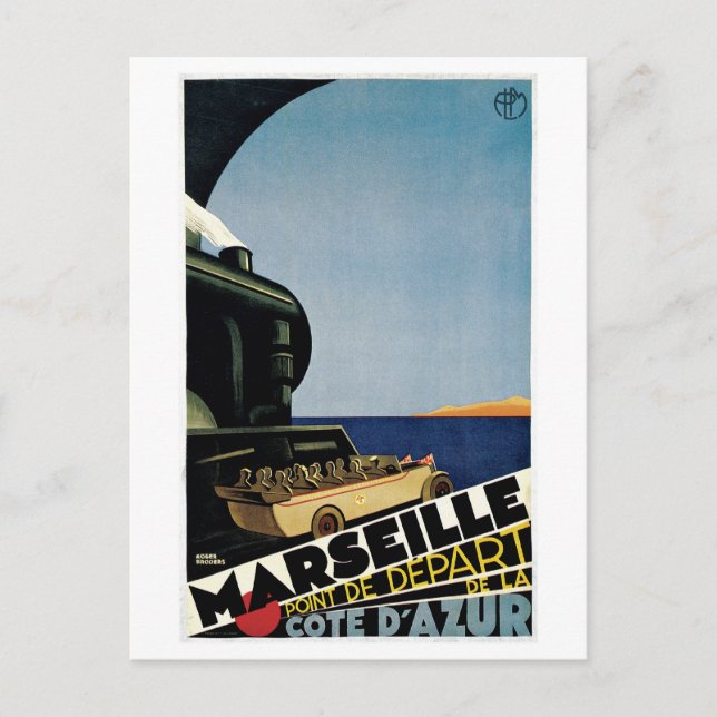 Cartão Postal Vintage Marselha Cote d'Azur Viagem Ad (Frente)