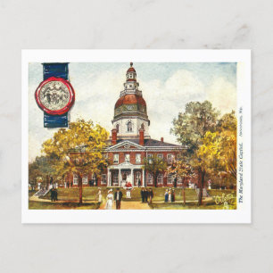 Cartão Postal Vintage Maryland Capitol com Seal