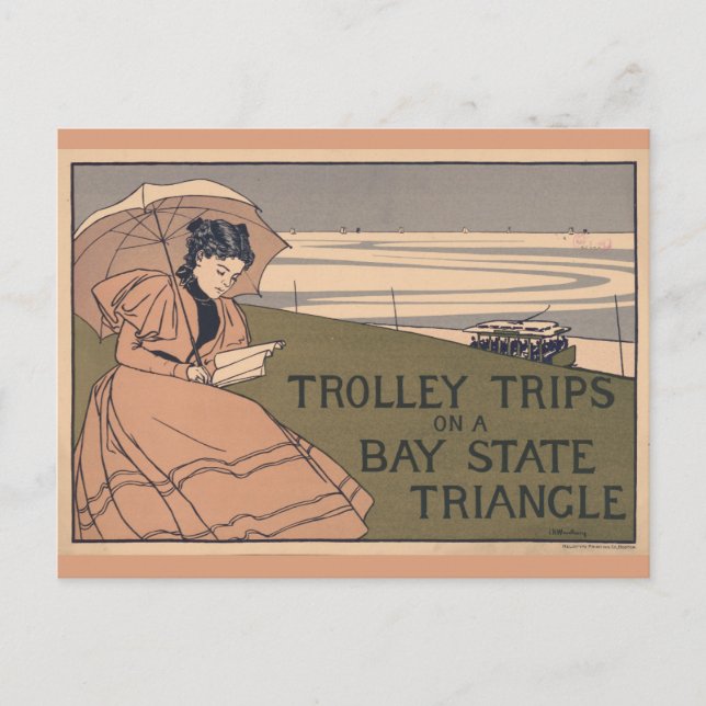 Cartão Postal Vintage Massachusetts Bay State Trolley Viagem (Frente)