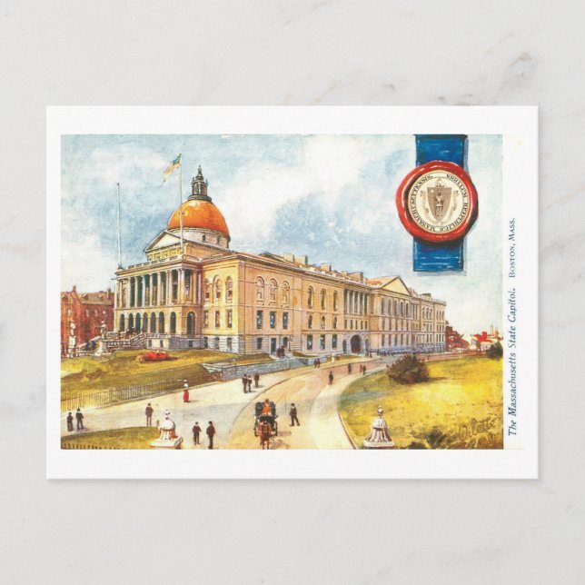 Cartão Postal Vintage Massachusetts Capitol com Seal (Frente)