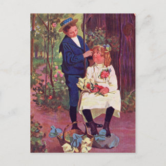 Cartão Postal Vintage - Menino e Menina no mato