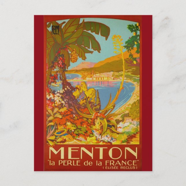 Cartão Postal Vintage Menton CoTe D'azur França (Frente)