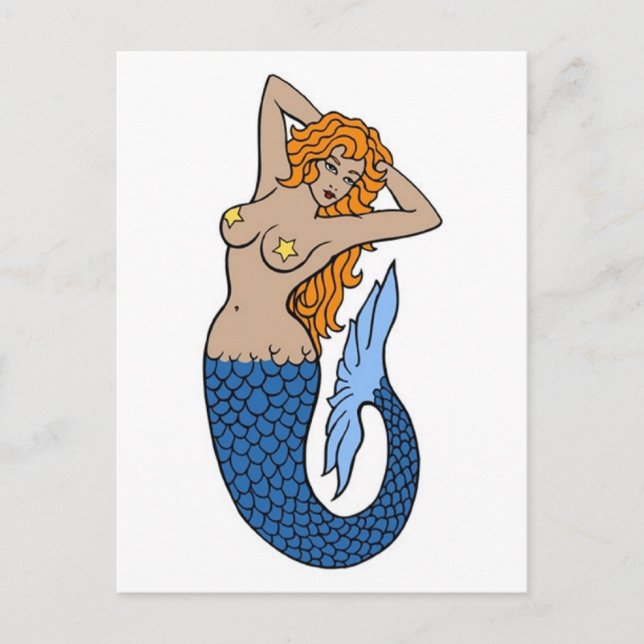 Cartão Postal Vintage Mermaid Tattoo Art (Frente)