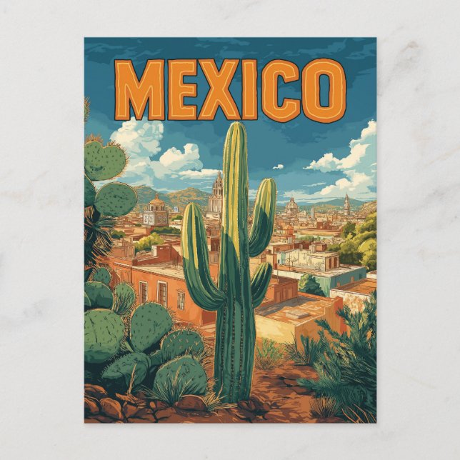 Cartão Postal Vintage Mexico Cactus Viagem (Frente)