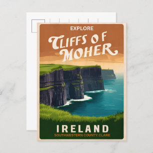 Cartão Postal Vintage mher cliffs, presentes naturais na Irlanda