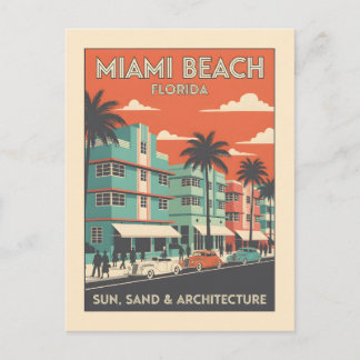 Cartão Postal Vintage Miami Beach Florida Art Deco Travel