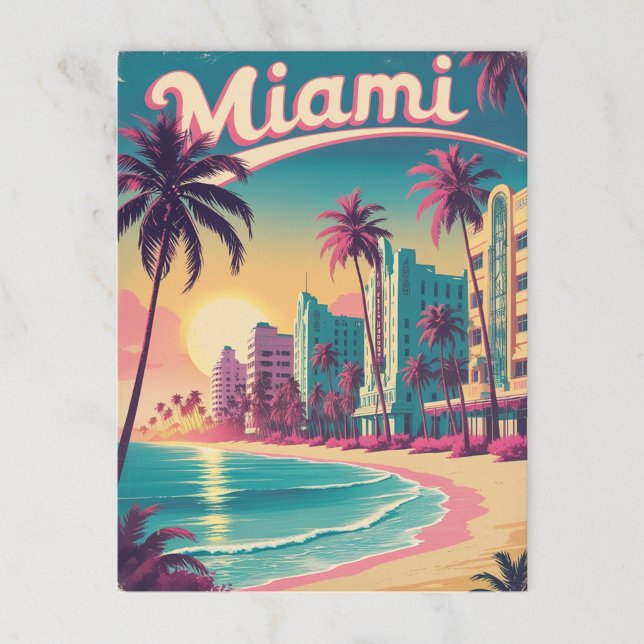 Cartão Postal Vintage Miami Beach Sunset (Criador carregado)