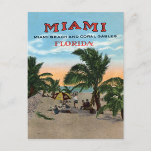 Cartão Postal Vintage Miami e Coral Gables Florida Posto Viagem