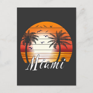 Cartão Postal Vintage Miami Florida Palm Trees Summer Beach