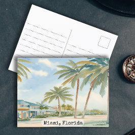 Cartão Postal Vintage Miami Florida Watercolor