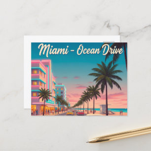 Cartão Postal Vintage Miami, Ocean Drive Viagem