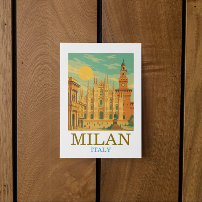 Cartão Postal Vintage Milão Itália Viagem | Retro Duomo (Vintage Milan Italy Travel  Retro Duomo Postcard)