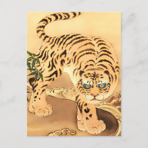 Cartão Postal Vintage Minhwa Tiger por um Stream