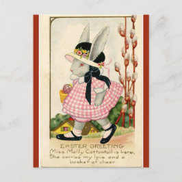 Cartão Postal Vintage Miss Molly Cottontail Páscoa Desejos