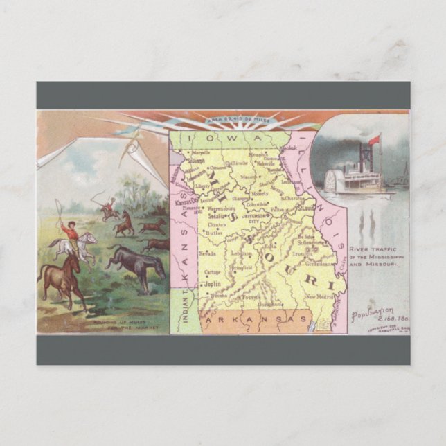 Cartão Postal Vintage Missouri Map (Frente)