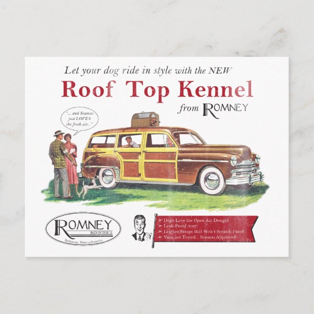 Cartão Postal Vintage Mitt Romney Dog Retro Ad (Frente)