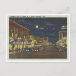 Cartão Postal Vintage Modesto, cena da rua da Califórnia à noite