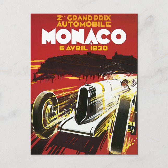 Cartão Postal Vintage Mônaco Car Road Race Poster (Frente)