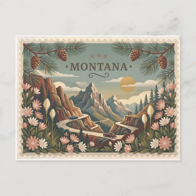 Cartão Postal Vintage Montana Travel Poster Art (Frente)