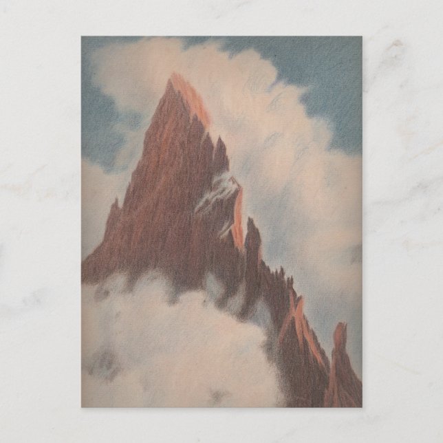 Cartão Postal Vintage, montanha view, nuvens paisagísticas, neve (Frente)