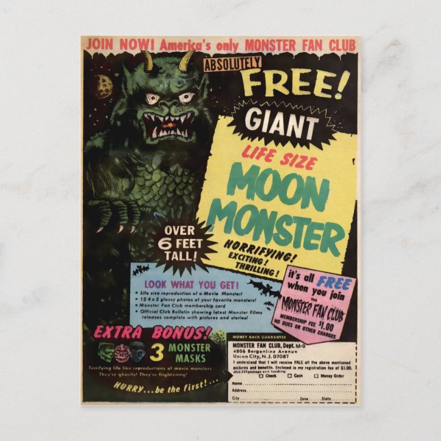 Cartão Postal Vintage Moon Monster Advertisement (Frente)