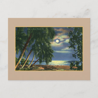 Cartão Postal Vintage Moonlight praia vista Miami Beach