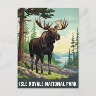 Cartão Postal Vintage Moose no Parque Nacional Isle Royale