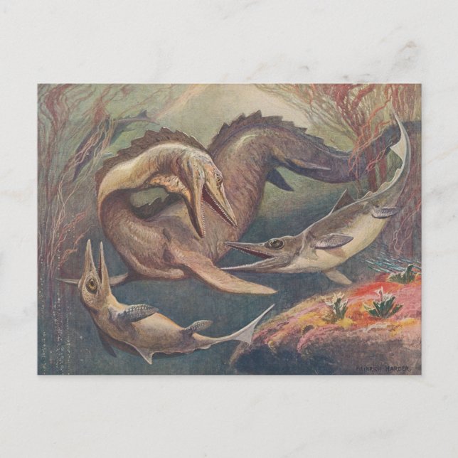 Cartão Postal Vintage Mosassaurus vs. Ictiossauros Impressão (Frente)