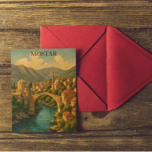 Cartão Postal Vintage Mostar Bridge Viagem