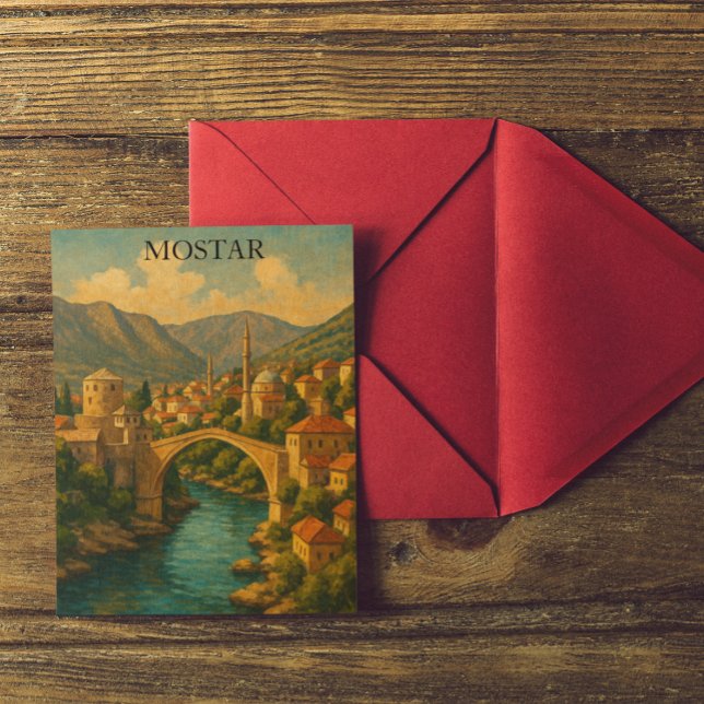 Cartão Postal Vintage Mostar Bridge Viagem (Vintage Mostar Bridge Bosnia Travel Postcard)