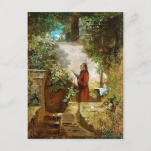 Cartão Postal Vintage-Motive The Newspaper Reader in the Garden