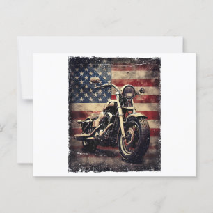 Cartão Postal Vintage Motorcycle USA Flag Retro Biker American