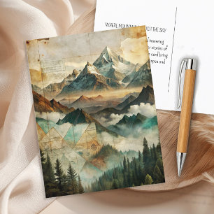 Cartão Postal Vintage Mounts Pine Forest Nature Adventure