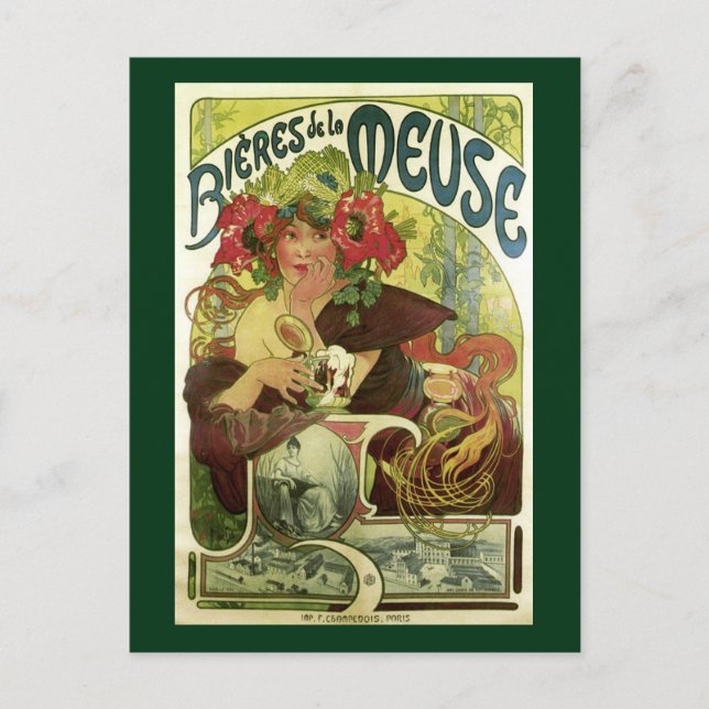 Cartão Postal Vintage Mucha Beer Advertisement (Frente)