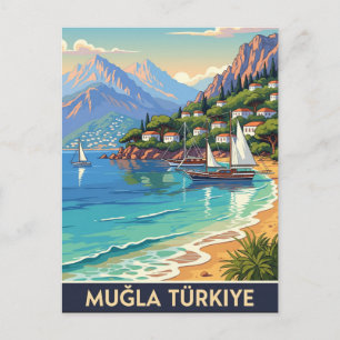 Cartão Postal Vintage Mugla Turkey Viagem