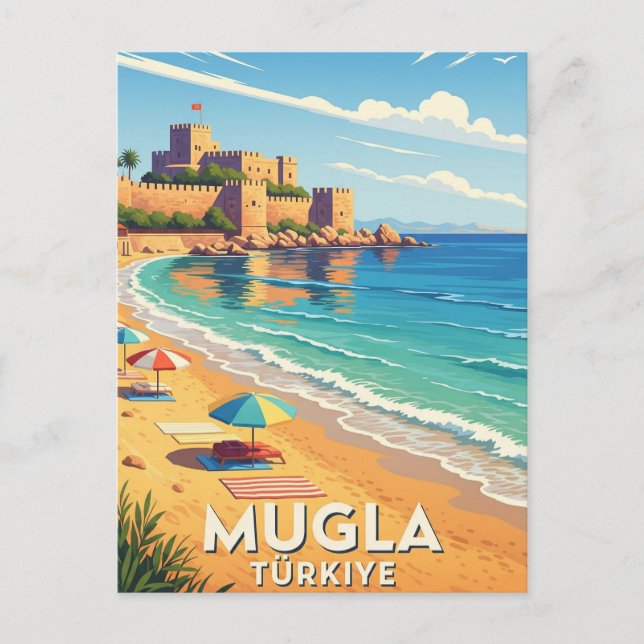 Cartão Postal Vintage Mugla Turkey Viagem (Frente)