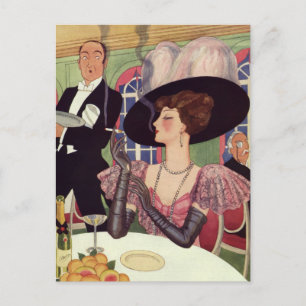 Cartão Postal Vintage Mulher Fumando Bebendo de Cigarro Champanh