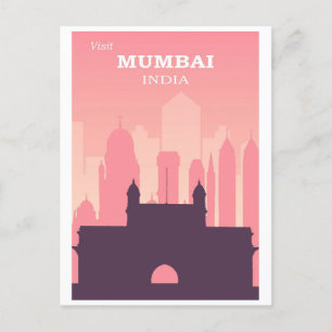 Cartão Postal Vintage Mumbai India City Skyline Pink Viagem