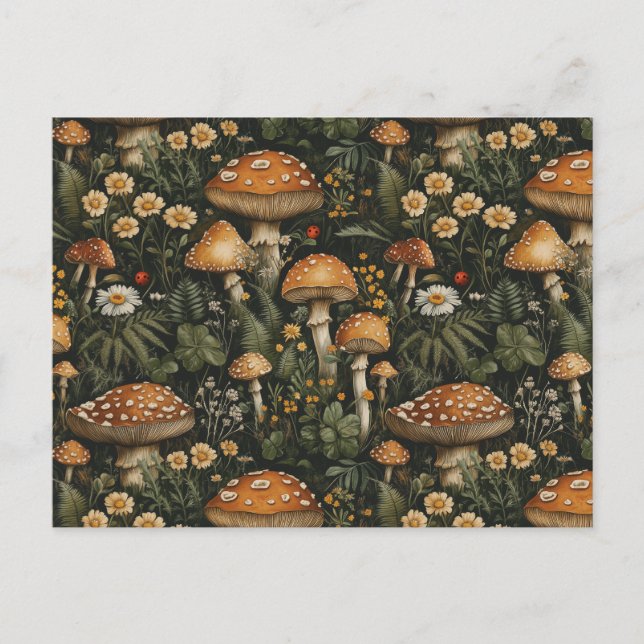 Cartão Postal Vintage Mushroom Garden Sem Olhos Padrão (Frente)