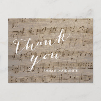 Cartão Postal Vintage Music Sheet Weding Obrigado