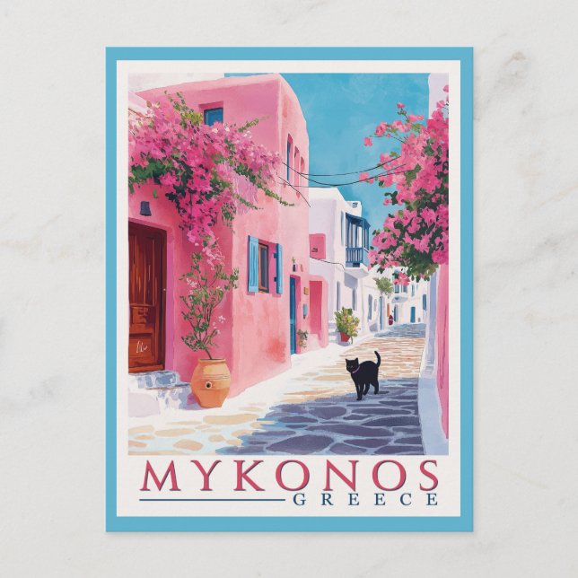 Cartão Postal Vintage Mykonos, grego (Frente)