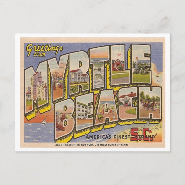 Cartão Postal Vintage Myrtle Beach (Frente)