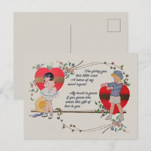 Cartão Postal Vintage Namorados Crianças Bonitas e Coloridas Dec