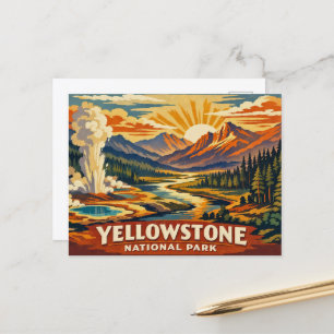 Cartão Postal Vintage Nascente Geyser Yellowstone Montanha Sunri