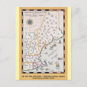 Cartão Postal Vintage New England Map Summer Viagem