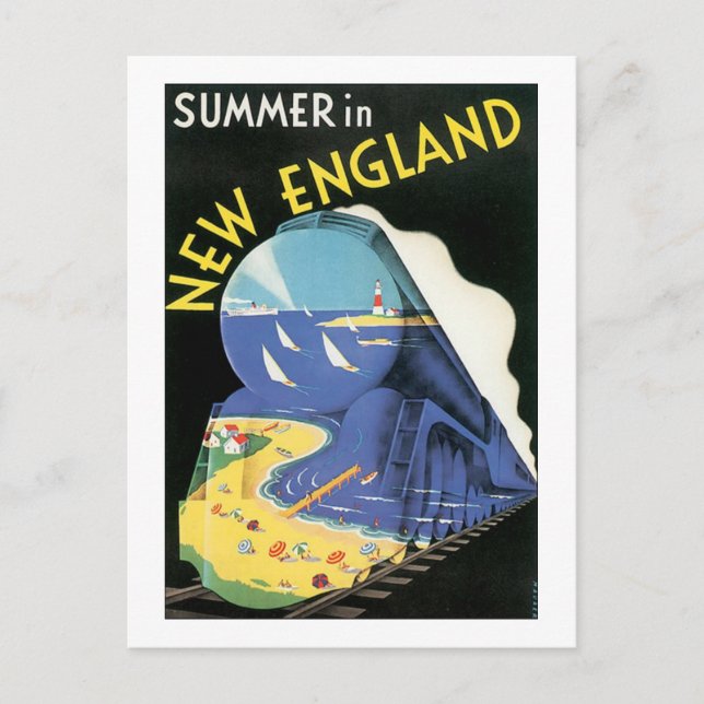 Cartão Postal Vintage New England Train Advertisement (Frente)