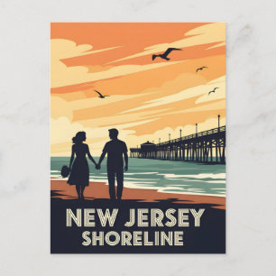 Cartão Postal Vintage New Jersey Shoreline Sunset