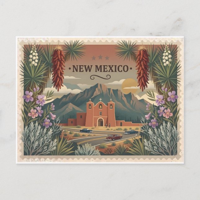 Cartão Postal Vintage New Mexico Travel Poster Art (Frente)